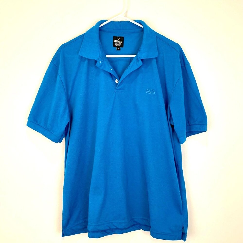 Heatwave Large Mens Shirt Polo Short Sleeve Blue